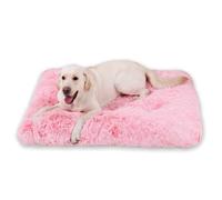 Jaspuriea Extra Large Dog Bed Washable Dog Crate Mattress Calming Fluffy Anti Anxiety Dog Beds Deluxe Plush Dog Mat with Anti-Slip Bottom, Pink, 120x75x10cm