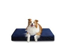 Jaspuriea Large Dog Bed Washable with Waterproof Removable Cover, Orthopedic Dog Bed with Anti-Slip Bottom, Deluxe Flannel Comfy Dog Crate Mattress, Blue, 90x60x9cm