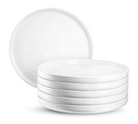 Jassceram 10.5 Inch Dinner Plates, Ceramic Flat Plates for Dining and Kitchen, High Edge Modern Plates - Microwave, Oven and Dishwasher Safe, Scratch Resistant and Lead-Free, Set of 6, White, 27cm