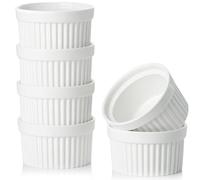 Jassceram 6 oz Ramekins Set of 6, Porcelain Souffle Dishes, Ceramic Small Baking Cups for Cakes,Pudding,Dips,Ice Cream,Custard - Microwave, Oven and Dishwasher Safe, White