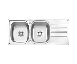 JASSFERRY 1160 x 500 mm Large Kitchen Sink Stainless Steel Matt Finish Inset Double Bowl Reversible Drainer with UK Standard Waste Strainer Pipe Kit