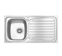 JASSFERRY 950 x 500 mm Kitchen Sink Inset Stainless Steel Single 1 Bowl Reversible Drainer with Waste Pipes Clips - 10 Year Guarantee