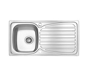 JASSFERRY 950 x 500 mm Kitchen Sink Inset Stainless Steel Single 1 Bowl Reversible Drainer with Waste Pipes Clips - 10 Year Guarantee