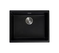 JASSFERRY Black Composite Kitchen Sink 575 x 465mm, Undermount Quartz Sinks, Deep Single Bowl with Waste Strainer Kit