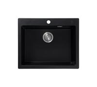 JASSFERRY Black Composite Kitchen Sink 612 x 508mm, Inset Quartz Sinks, Drop-in Deep Single Bowl with Waste Strainer Kit