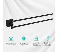 Jassferry Black Towel Rack 2 Swivel Bars Towel Rail, Wall Mounted Holder