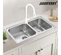 Jassferry Brilliant Drop-In Stainless Steel Kitchen Sink 1.5 Two Square Bowl Rome Design, 860 X 500 mm