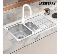 Jassferry Brilliant Stainless Steel Kitchen Sink 1.5 Bowl Reversible Rectangle Drainer, 970 X 500 mm