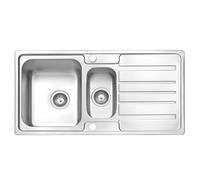 JASSFERRY Brilliant Stainless Steel Kitchen Sink 1.5 One Half Square Bowl Rome Style Reversible Drainer with Strainer Waste 970 x 500 mm