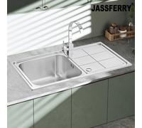 JASSFERRY Brilliant Stainless Steel Kitchen Sink Single 1.0 Square Bowl Reversible Rectangle Drainer with Strainer Waste Rome Design 860 x 500 mm
