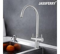 Jassferry Chrome Kitchen Mixer Tap Two Lever Swivel Spout Swan Neck