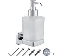 Jassferry Chrome Wall Mounted Soap Dispenser And Square Holder Frosted Glass Dispenser Holder Set