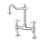 JASSFERRY Classic Bridge Mixer Tap Chrome Crosshead Handles Deck Mounted Monobloc Traditional 2 Hole Kitchen Sink Faucet with Swivel Spout