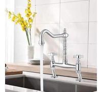 Jassferry Classic Kithcen Bridge Mixer Tap 2 Crosshead Handle Chrome