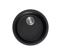 JASSFERRY Composite Circle Kitchen Sink φ460mm, Deep Round Single Bowl with Waste Strainer Kit, Black Quartz Sinks for Bar