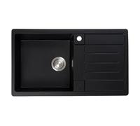 JASSFERRY Composite Reversible Kitchen Sink 860 x 500mm, Inset Quartz Sinks Deep Single Bowl with Waste Strainer Kit, Black