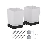 Jassferry Double Wall Mounted Toothbrush Tumbler Holder Frosted Black Glass Square Cup