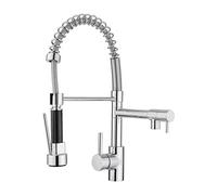 JASSFERRY Flexible Spring Pulldown Spout Kitchen Sink Mixer Tap Single Lever with High Arc Pull Out Spray Monobloc Swing Arm Chrome (Two Spout)