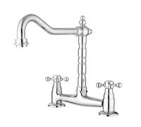 Jassferry French Bridge Mixer Tap Fixed 2 Hole Kitchen Sink Faucet Crosshead Handles Chrome