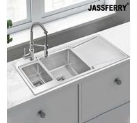 JASSFERRY Brilliant Inset Kitchen Sink 1.2 mm Thickness Stainless Steel One Half 1.5 Large Rectangle Bowl Right Hand Drainer Square Strainer Plug Waste Pipe Kit