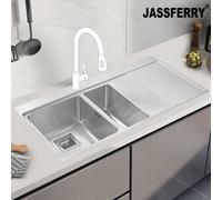 Jassferry Inset Kitchen Sink 1.2 mm Thickness Stainless Steel 1.5 Rectangle Bowl Righthand Drainer Square Strainer Plug