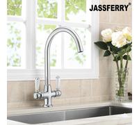 JASSFERRY Kitchen Mixer Tap Elegant White Ceramic Dual Handle in Silver JASSFERRY Silver