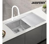 Jassferry Kitchen Sink 1.2 mm Stainless Steel Single Bowl Righthand Drainer Square Strainer