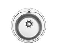 JASSFERRY Kitchen Sink Drop-in Stainless Steel Single 1 Round Bowl Caravan with Tap Hole 490 x 490 mm