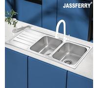 Jassferry Kitchen Sink Stainless Steel Matt Inset Double Large Bowl Reversible Drainer