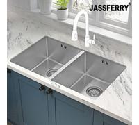 Jassferry Kitchen Sink Undermount Handmade 1.2mm Thickness Stainless Steel Double 2 Bowl, 745 X 440 mm