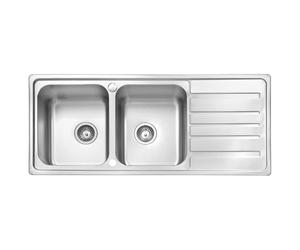 JASSFERRY Large Kitchen Sink Stainless Steel Matt Finish Inset Double Bowl Reversible Drainer with UK Standard Waste Pipe Kit Strainer Plug 1160 x 500 mm