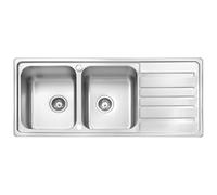 JASSFERRY Large Kitchen Sink Stainless Steel Matt Finish Inset Double Bowl Reversible Drainer with UK Standard Waste Pipe Kit Strainer Plug 1160 x 500 mm