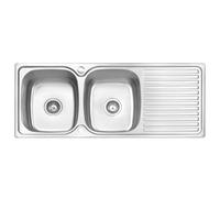 JASSFERRY Large Kitchen Sinks Stainless Steel Matt Finish Inset Double Bowl Reversible Drainer with UK Standard Waste Pipe Kit Strainer Plug 1180 x 480 mm BL-933