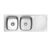 JASSFERRY Large Kitchen Sinks Stainless Steel Matt Finish Inset Double Bowl Reversible Drainer with UK Standard Waste Pipe Kit Strainer Plug 1180 x 480 mm BL-868