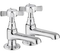 Jassferry Pair Of Basin Pillar Taps Hot And Cold Water Bathroom Sink Chrome Crosshead Handle, 1/2"