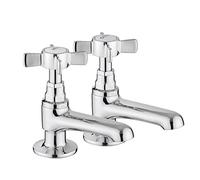 JASSFERRY Pair of Basin Taps Hot and Cold Water Bathroom Sink Tap Chrome Crosshead Handle Lever 1/2" Faucet, Set of 2