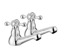 JASSFERRY Pair of Bathroom Basin Pillar Taps Victorian Crosshead Chrome 1/2" Quarter Turn in Silver JASSFERRY Silver