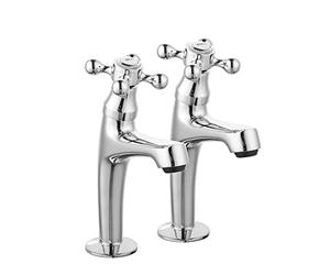 JASSFERRY Pair of Tall Basin Taps Victorian Crosshead 1/4 Turn Handle Bathroom Sink High Neck Tap Hot Cold 1/2" Bath Faucet, Polished Chrome Set of 2