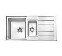 JASSFERRY Premium Kitchen Sink Stainless Steel 1.5 Bowl 970 x 500 mm Inset Reversible Drainer & Strainer Waste Pipes Clips