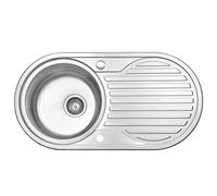 JASSFERRY Round Bowl Kitchen Sink Stainless Steel Single Circle Drainboard Reversible Inset with Strainer Waste