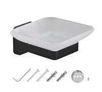 JASSFERRY Soap Dish Holder for Shower Black Wall Mounted Square Soap Tray Frosted Glass Soap Saver Razor and Sponge Holder for Bathroom, Kitchen, Countertop