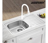 JASSFERRY Stainless Steel Kitchen Sink 1.0 Single Bowl Topmount Reversible Drainer Draining Board with Waste, 800 x 440 mm