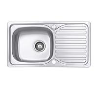 JASSFERRY Stainless Steel Kitchen Sink 1.0 Single Bowl Topmount Reversible Drainer Draining Board with Waste, 800 x 440 mm