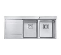 JASSFERRY Stainless Steel Kitchen Sink 1160 x 520mm, Double 2 Bowls Sinks with Left Hand Drainer, Square Strainer Waste