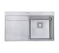 JASSFERRY Stainless Steel Kitchen Sink 860 x 520mm, Single Bowl Sink with Left Hand Drainer, Square Strainer Waste