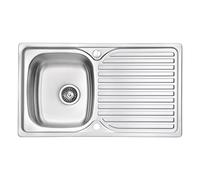 JASSFERRY Stainless Steel Kitchen Sink Single 1 Bowl Inset Reversible Drainer with Waste Pipes Clips, 860 x 500 mm