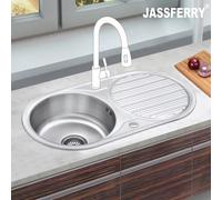 Jassferry Stainless Steel Single Round Bowl Inset Kitchen Sink Caravan Reversible Drainboard