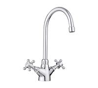JASSFERRY Swan Neck Kitchen Mixer Tap Monobloc Two Crosshead Handles Sink Basin Faucet with Swivel Spout Chrome