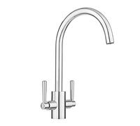 JASSFERRY Swan Neck Kitchen Mixer Tap Two Levers Quarter Turn Handle Monobloc Sink Faucet Swivel Spout Chrome