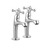 Jassferry Tall Pair Of Basin Pillar Taps High Neck Victorian Crosshead Handle Chrome 1/2"